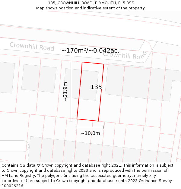 135, CROWNHILL ROAD, PLYMOUTH, PL5 3SS: Plot and title map