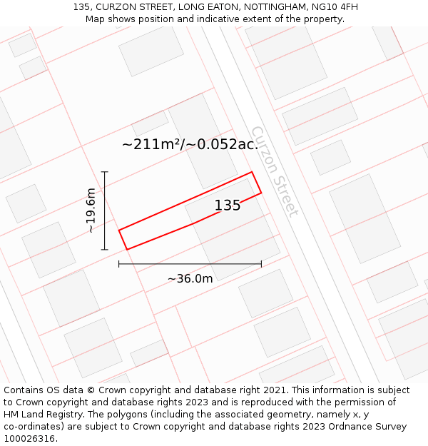 135, CURZON STREET, LONG EATON, NOTTINGHAM, NG10 4FH: Plot and title map