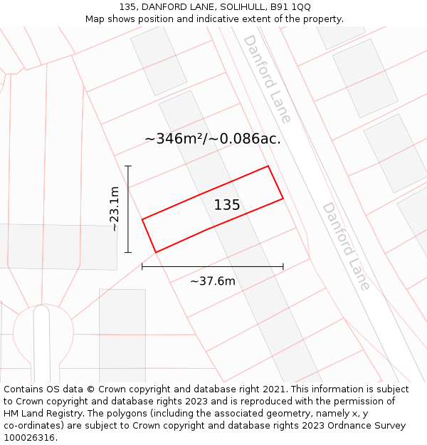 135, DANFORD LANE, SOLIHULL, B91 1QQ: Plot and title map