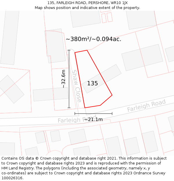 135, FARLEIGH ROAD, PERSHORE, WR10 1JX: Plot and title map