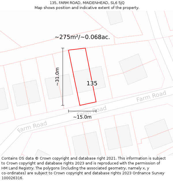 135, FARM ROAD, MAIDENHEAD, SL6 5JQ: Plot and title map