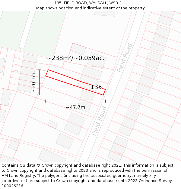 135, FIELD ROAD, WALSALL, WS3 3HU: Plot and title map