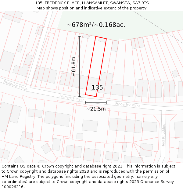 135, FREDERICK PLACE, LLANSAMLET, SWANSEA, SA7 9TS: Plot and title map