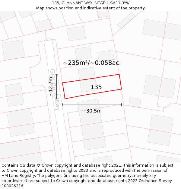 135, GLANNANT WAY, NEATH, SA11 3YW: Plot and title map