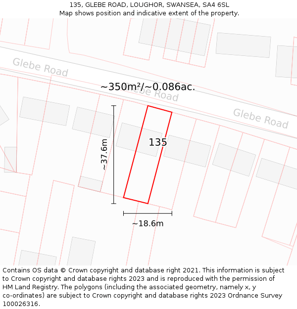 135, GLEBE ROAD, LOUGHOR, SWANSEA, SA4 6SL: Plot and title map