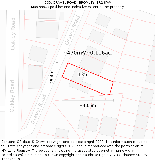 135, GRAVEL ROAD, BROMLEY, BR2 8PW: Plot and title map