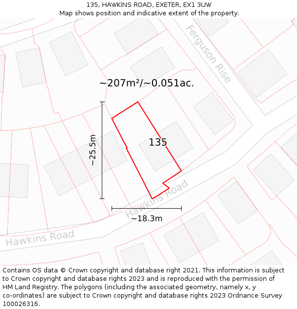 135, HAWKINS ROAD, EXETER, EX1 3UW: Plot and title map