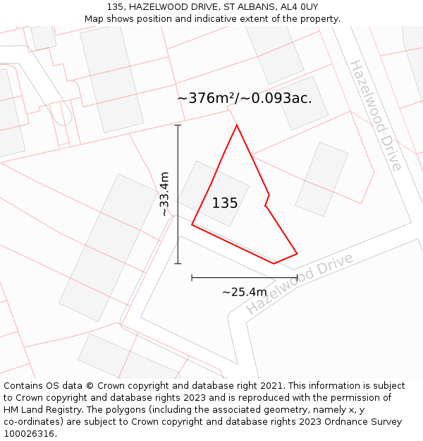 135, HAZELWOOD DRIVE, ST ALBANS, AL4 0UY: Plot and title map