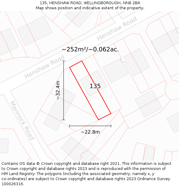 135, HENSHAW ROAD, WELLINGBOROUGH, NN8 2BA: Plot and title map