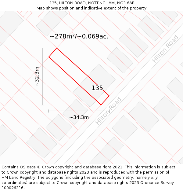 135, HILTON ROAD, NOTTINGHAM, NG3 6AR: Plot and title map