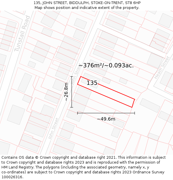 135, JOHN STREET, BIDDULPH, STOKE-ON-TRENT, ST8 6HP: Plot and title map