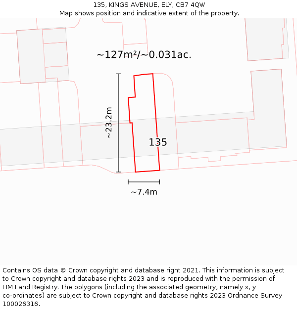 135, KINGS AVENUE, ELY, CB7 4QW: Plot and title map