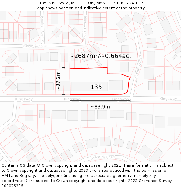 135, KINGSWAY, MIDDLETON, MANCHESTER, M24 1HP: Plot and title map