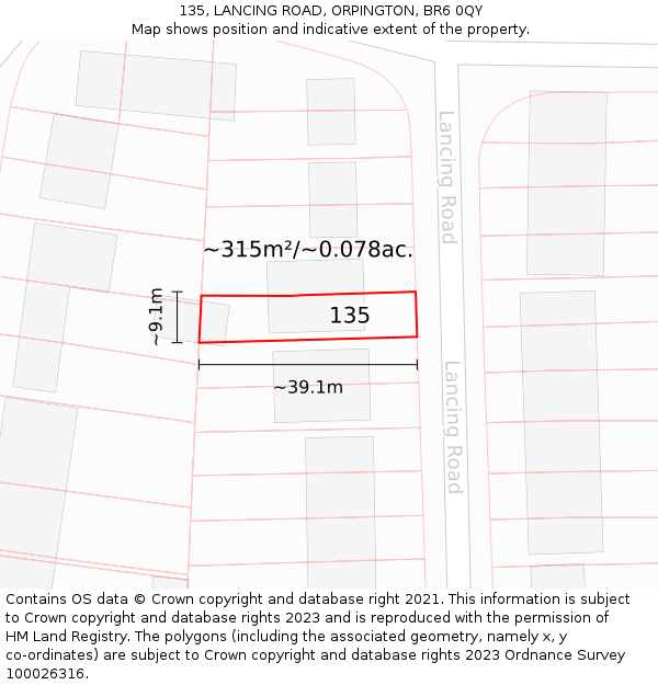 135, LANCING ROAD, ORPINGTON, BR6 0QY: Plot and title map