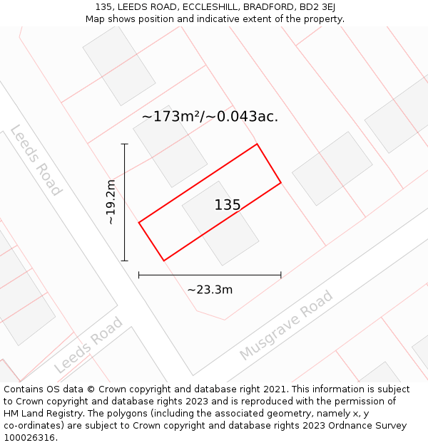 135, LEEDS ROAD, ECCLESHILL, BRADFORD, BD2 3EJ: Plot and title map