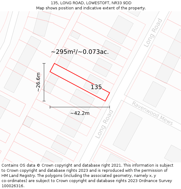 135, LONG ROAD, LOWESTOFT, NR33 9DD: Plot and title map