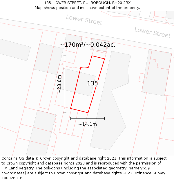 135, LOWER STREET, PULBOROUGH, RH20 2BX: Plot and title map