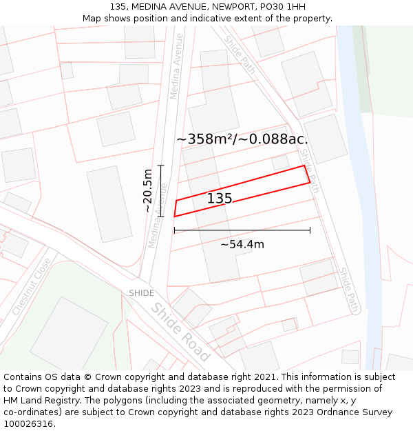 135, MEDINA AVENUE, NEWPORT, PO30 1HH: Plot and title map