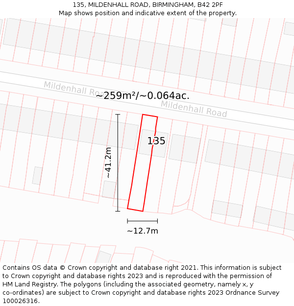 135, MILDENHALL ROAD, BIRMINGHAM, B42 2PF: Plot and title map