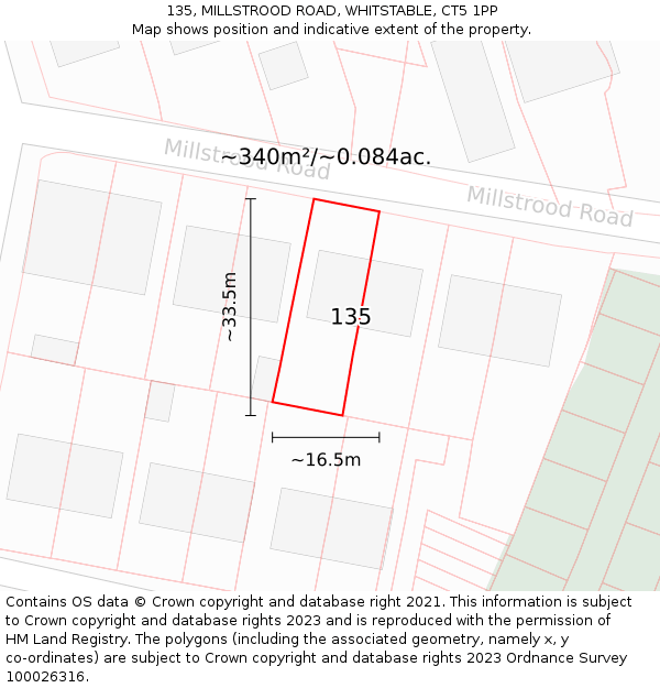 135, MILLSTROOD ROAD, WHITSTABLE, CT5 1PP: Plot and title map