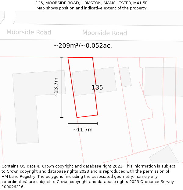 135, MOORSIDE ROAD, URMSTON, MANCHESTER, M41 5RJ: Plot and title map