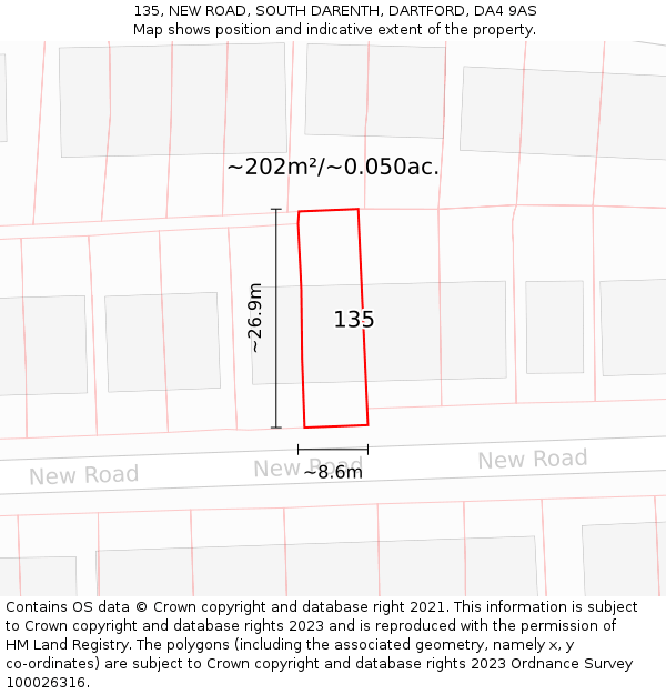 135, NEW ROAD, SOUTH DARENTH, DARTFORD, DA4 9AS: Plot and title map