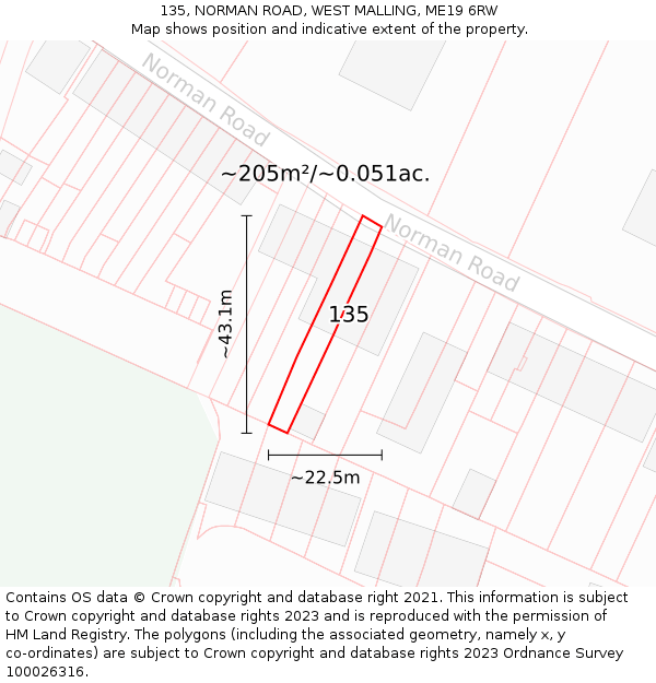 135, NORMAN ROAD, WEST MALLING, ME19 6RW: Plot and title map