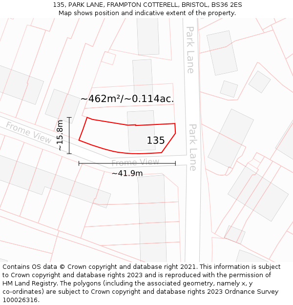 135, PARK LANE, FRAMPTON COTTERELL, BRISTOL, BS36 2ES: Plot and title map