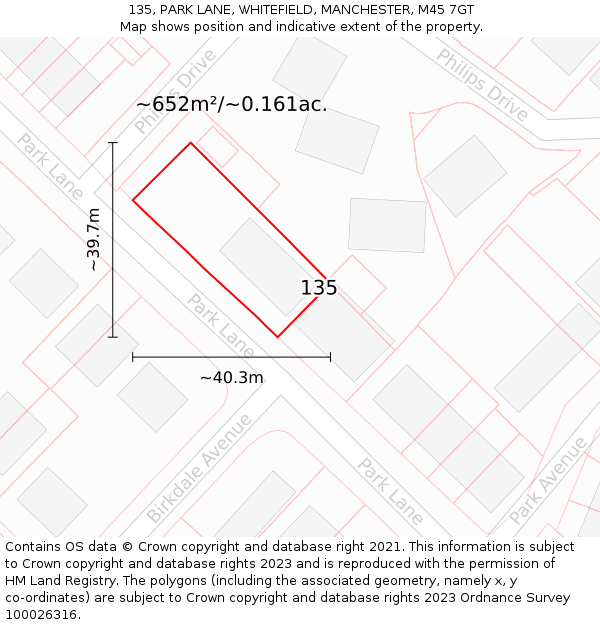 135, PARK LANE, WHITEFIELD, MANCHESTER, M45 7GT: Plot and title map