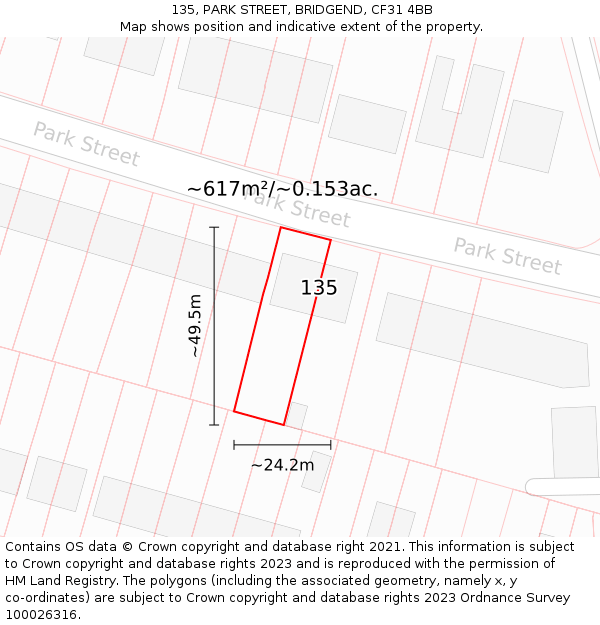 135, PARK STREET, BRIDGEND, CF31 4BB: Plot and title map