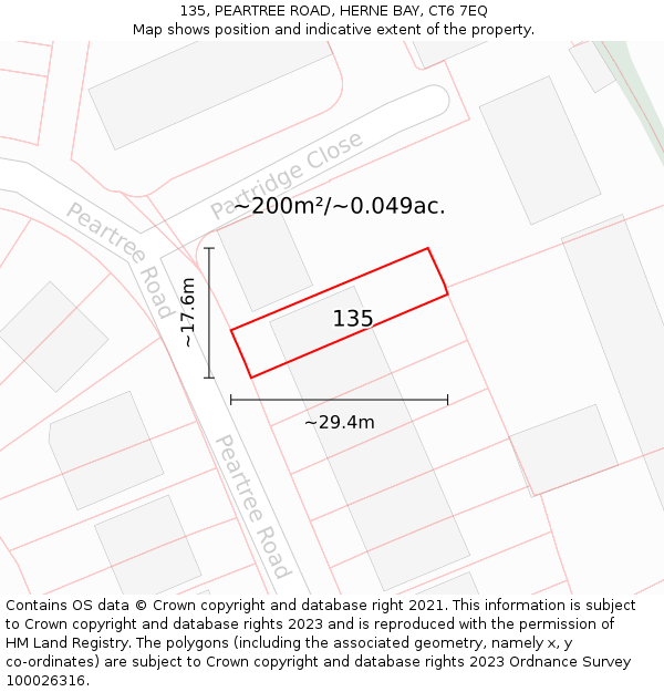 135, PEARTREE ROAD, HERNE BAY, CT6 7EQ: Plot and title map