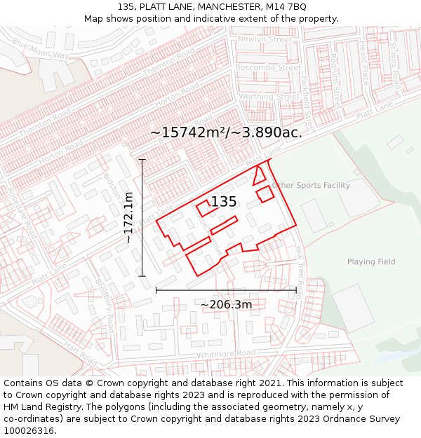 135, PLATT LANE, MANCHESTER, M14 7BQ: Plot and title map