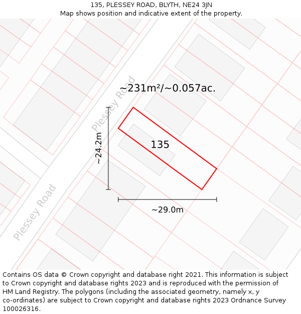 135, PLESSEY ROAD, BLYTH, NE24 3JN: Plot and title map