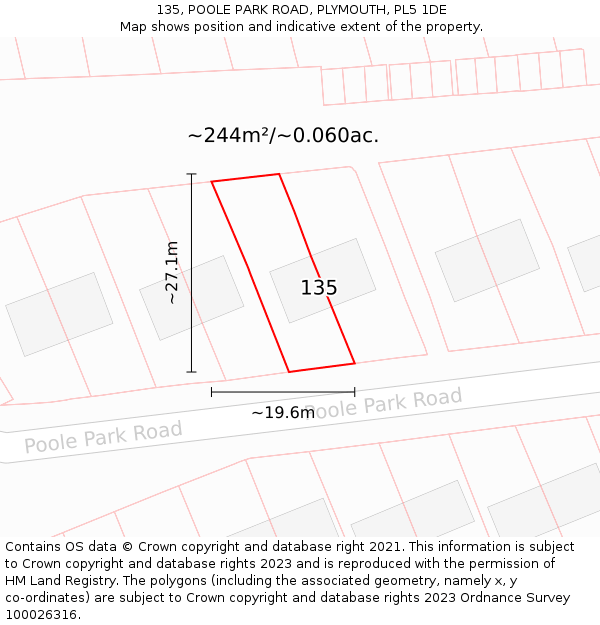 135, POOLE PARK ROAD, PLYMOUTH, PL5 1DE: Plot and title map