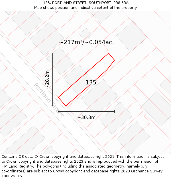 135, PORTLAND STREET, SOUTHPORT, PR8 6RA: Plot and title map