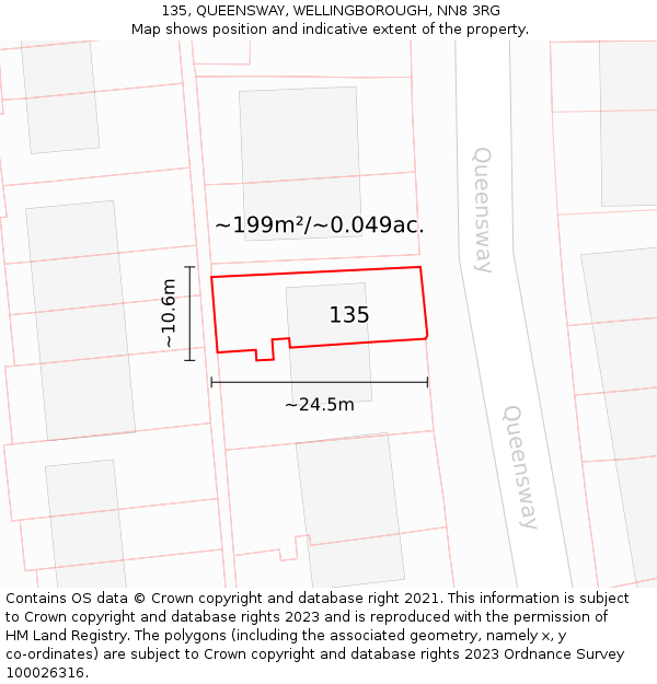 135, QUEENSWAY, WELLINGBOROUGH, NN8 3RG: Plot and title map