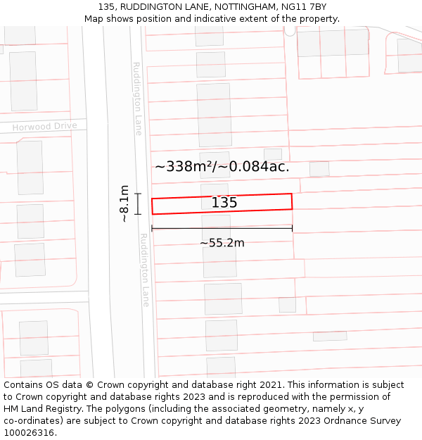 135, RUDDINGTON LANE, NOTTINGHAM, NG11 7BY: Plot and title map