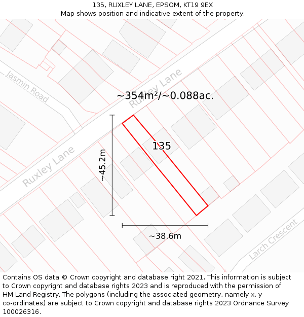 135, RUXLEY LANE, EPSOM, KT19 9EX: Plot and title map