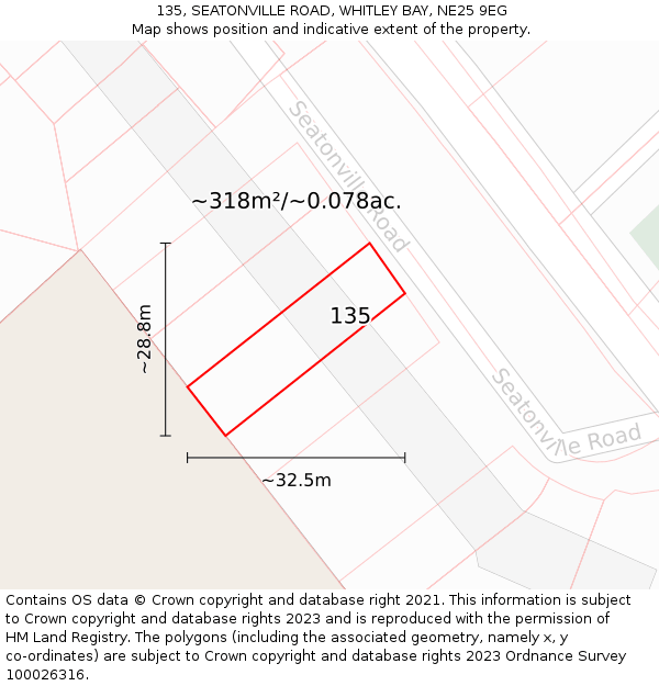 135, SEATONVILLE ROAD, WHITLEY BAY, NE25 9EG: Plot and title map