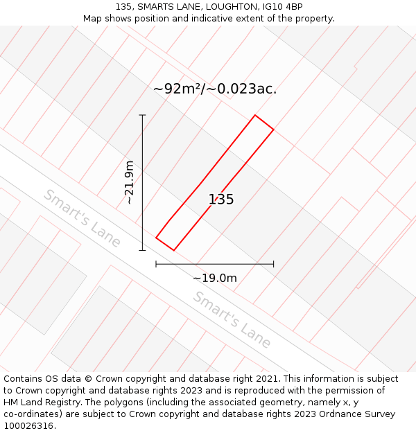 135, SMARTS LANE, LOUGHTON, IG10 4BP: Plot and title map