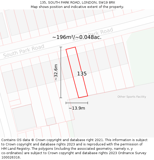 135, SOUTH PARK ROAD, LONDON, SW19 8RX: Plot and title map