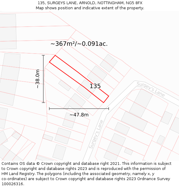 135, SURGEYS LANE, ARNOLD, NOTTINGHAM, NG5 8FX: Plot and title map