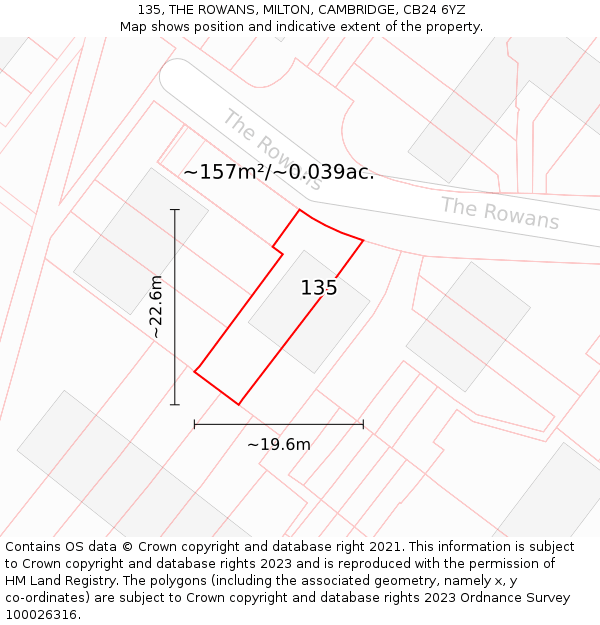 135, THE ROWANS, MILTON, CAMBRIDGE, CB24 6YZ: Plot and title map