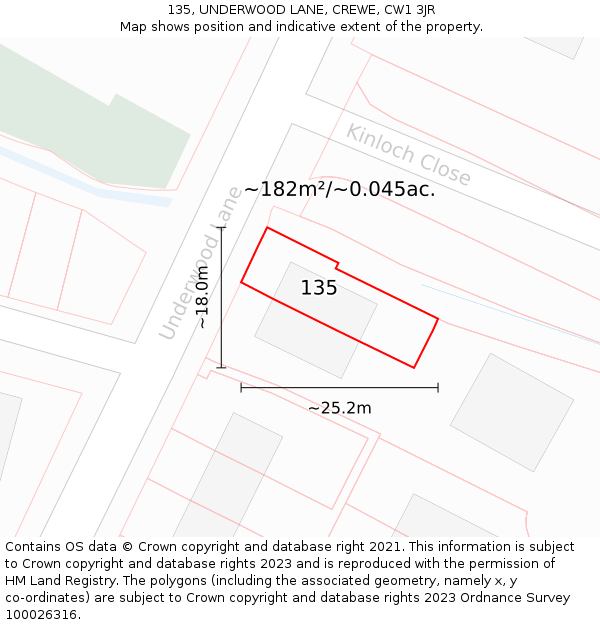 135, UNDERWOOD LANE, CREWE, CW1 3JR: Plot and title map