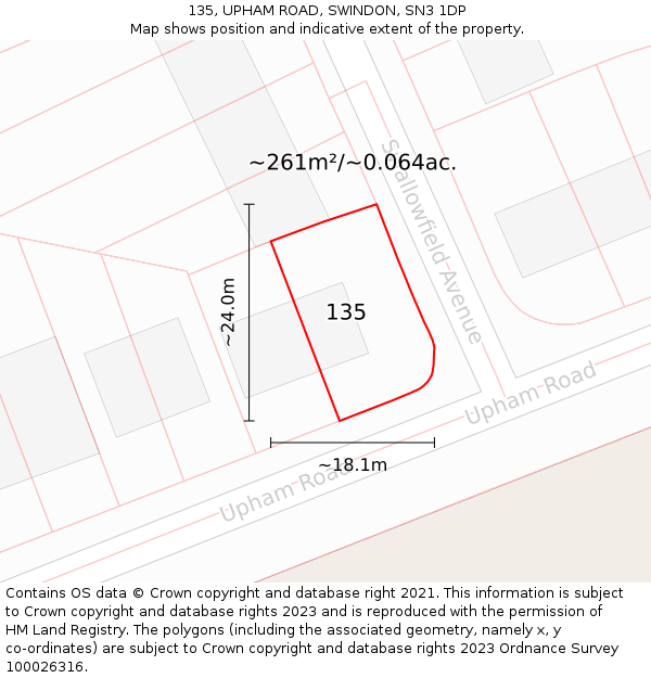 135, UPHAM ROAD, SWINDON, SN3 1DP: Plot and title map