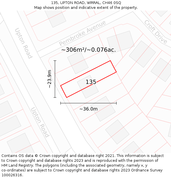 135, UPTON ROAD, WIRRAL, CH46 0SQ: Plot and title map