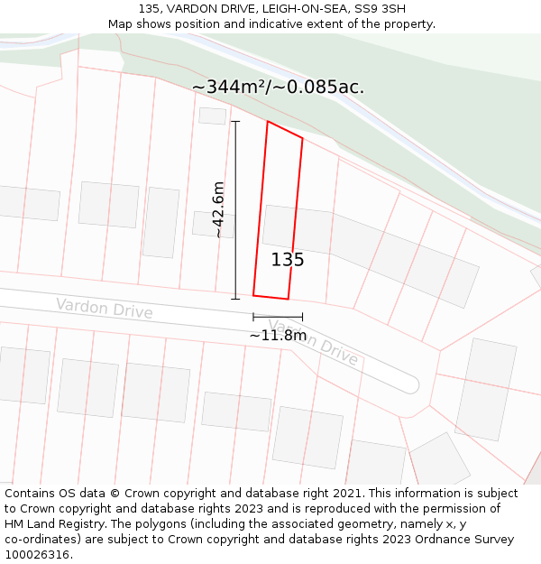 135, VARDON DRIVE, LEIGH-ON-SEA, SS9 3SH: Plot and title map