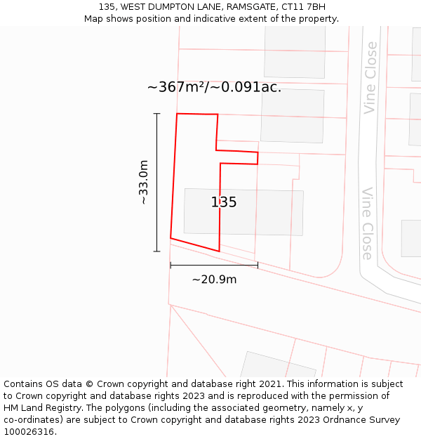 135, WEST DUMPTON LANE, RAMSGATE, CT11 7BH: Plot and title map