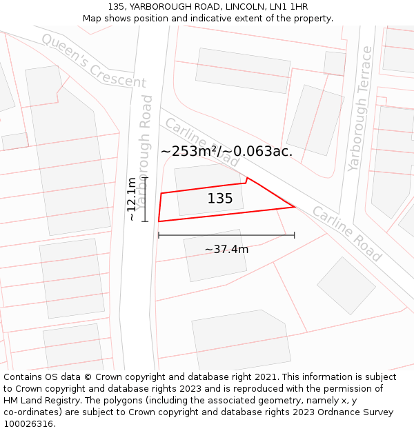 135, YARBOROUGH ROAD, LINCOLN, LN1 1HR: Plot and title map