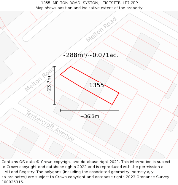 1355, MELTON ROAD, SYSTON, LEICESTER, LE7 2EP: Plot and title map